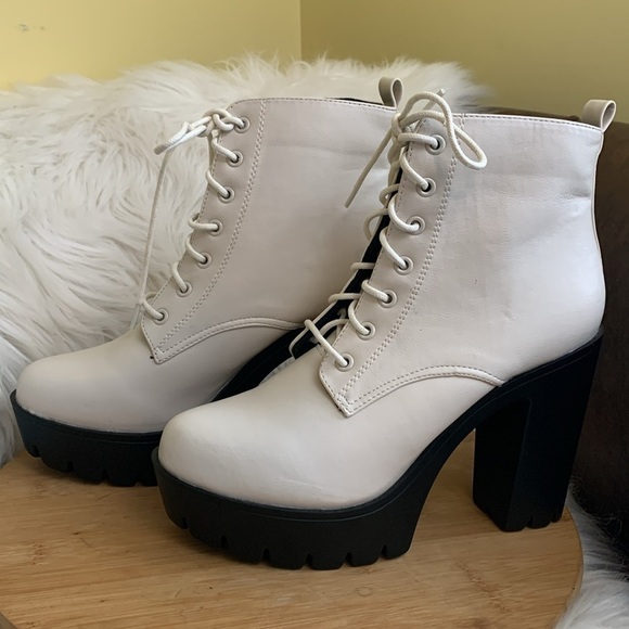 Seychelles | Lacey White Platform Lace Up Chunky Moto High Heel Boots NWOT 8.5M - Picture 16 of 17